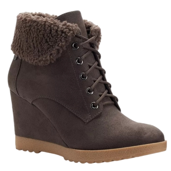 Dana Buchman Women's Lace Up Wedge Ankle Boots Faux Fur Brown Size 10‎ - Picture 1 of 16